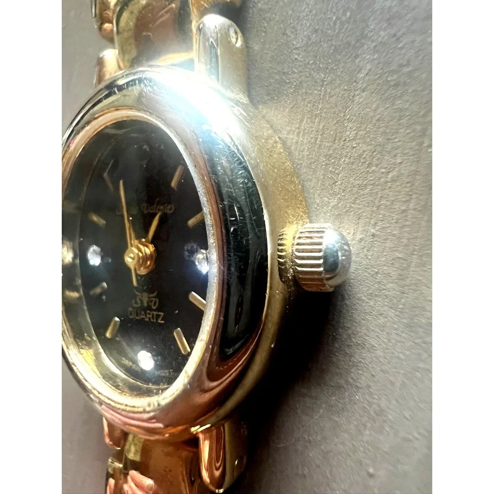 Sergio Valente Women's Watch Gold Tone Oval Black Dial Crystal Japan Mov't Dress